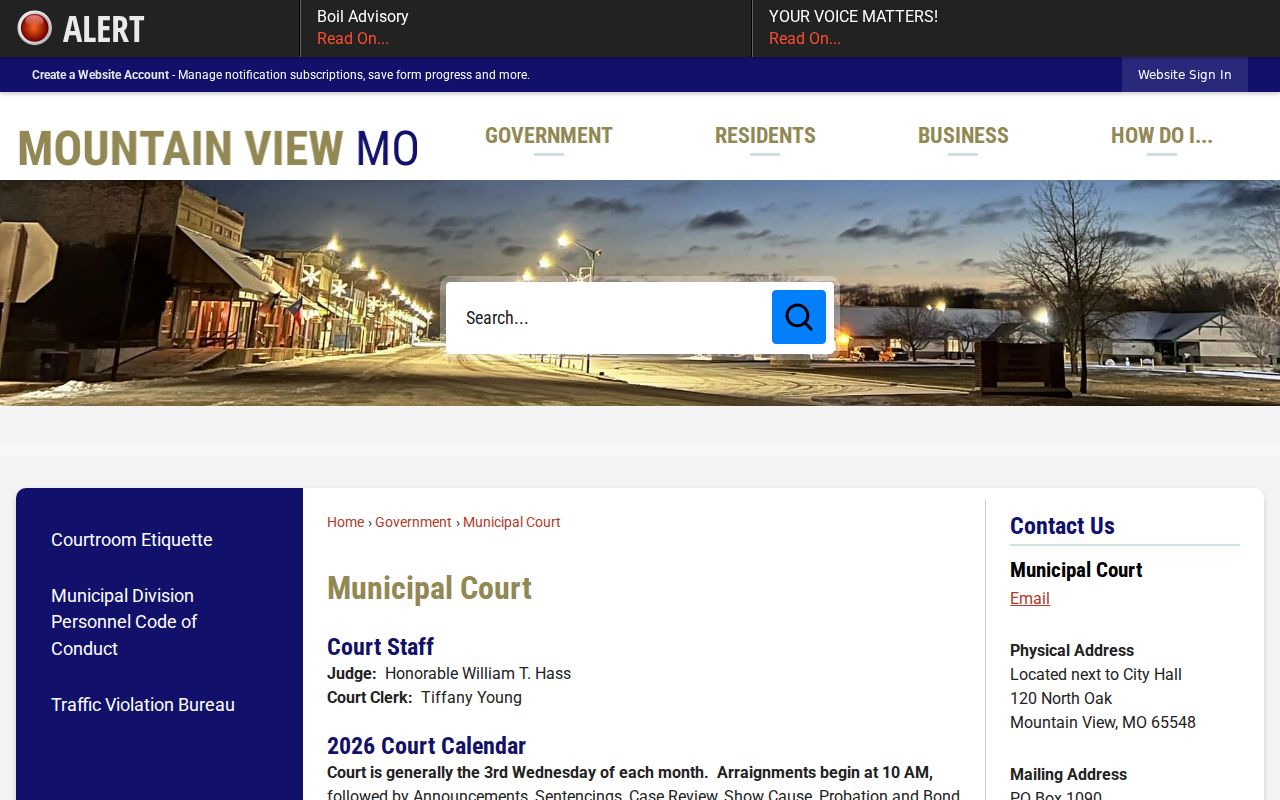 Mountain View court docket Municipal Court 2026 schedule and hearing sequence