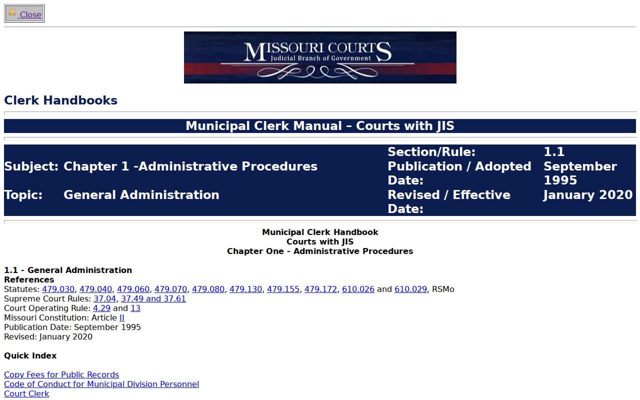Howell County traffic court records Missouri municipal clerk manual