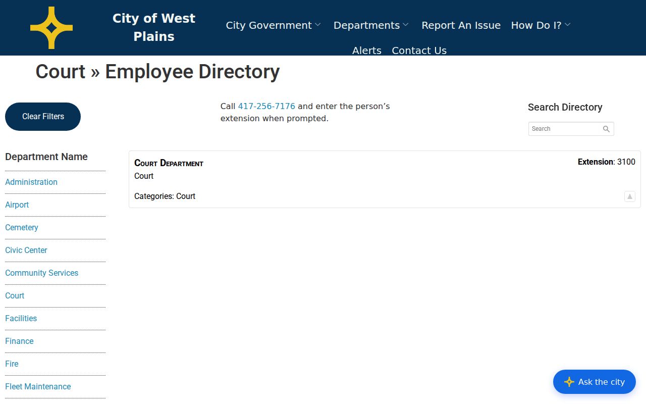 West Plains court docket court-directory contact entry