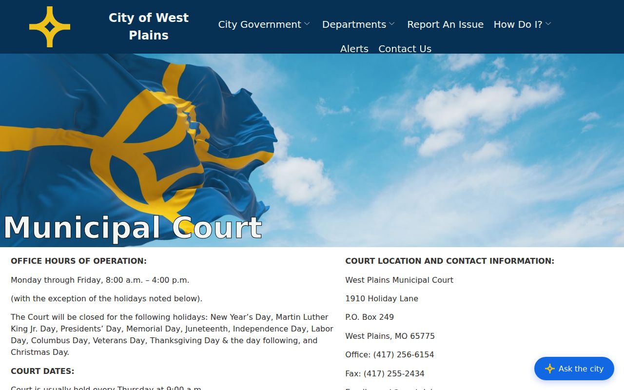 West Plains court docket Municipal Court schedule and citation information