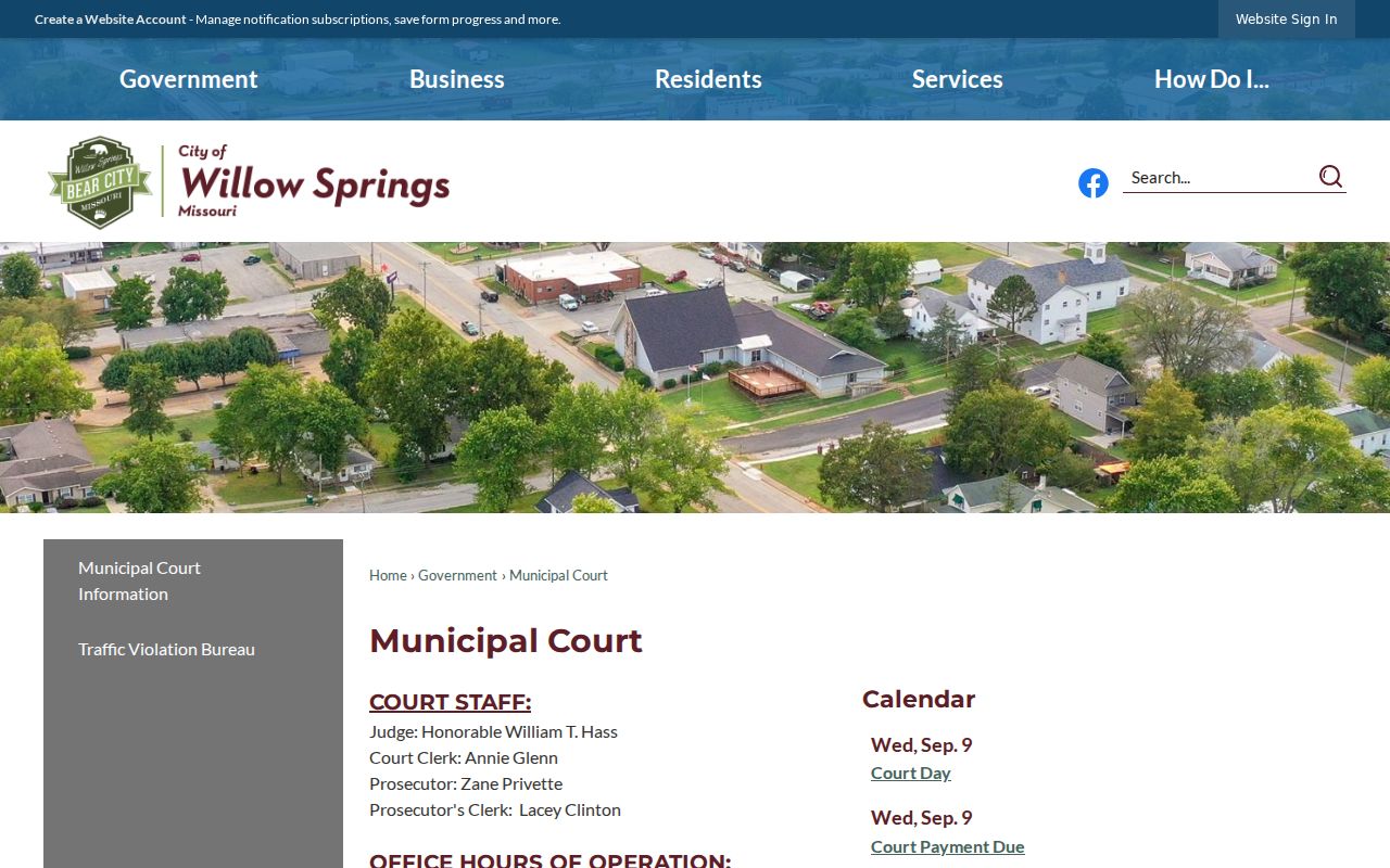 Willow Springs court docket Municipal Court monthly schedule and contact information